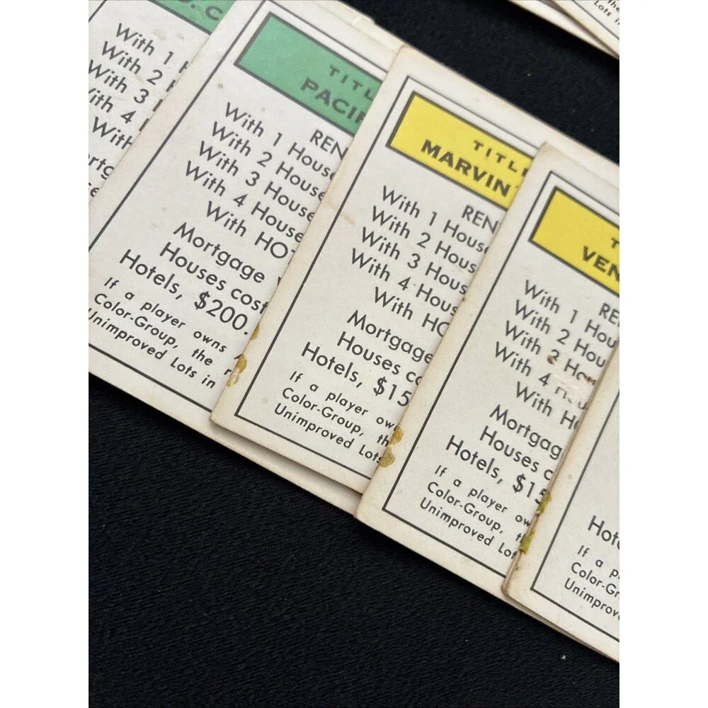 1973 Monopoly Game Property Title Deed Community Chance Cards Replacement Parts